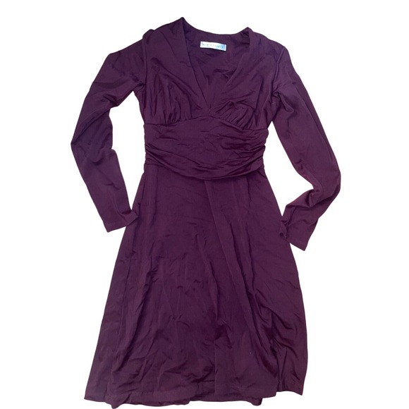 Susana Monaco Stretch Knit Gathered Waist V-Neck‎ Dress Burgundy Merlot Size s - Picture 1 of 4